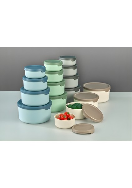 Saklama Kabı Yuvarlak 4 Lü Set Soft Kapaklı Bej Erzak Dondurucu Gıda Kabı