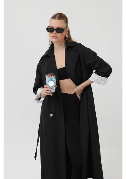 Kadın Garni Çizgili Detaylı Trench Trençkot 32141