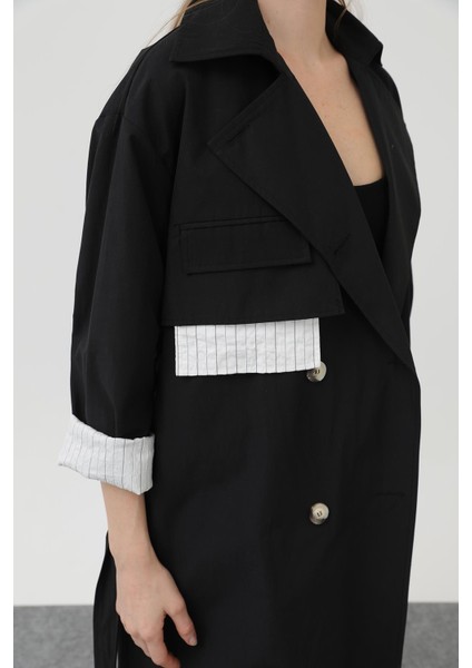 Kadın Garni Çizgili Detaylı Trench Trençkot 32141 fırsatları