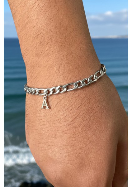 Kişiye Özel Harfli Figaro Unisex Çelik Bileklik Sevgiliye Eşe Hediye ACK06H