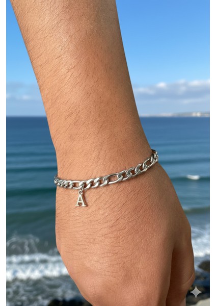 Kişiye Özel Harfli Figaro Unisex Çelik Bileklik Sevgiliye Eşe Hediye ACK06H modelleri