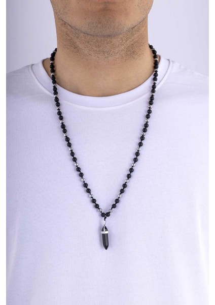 Oniks ve Hematit Taşlı Doğal Taş Erkek Kolye