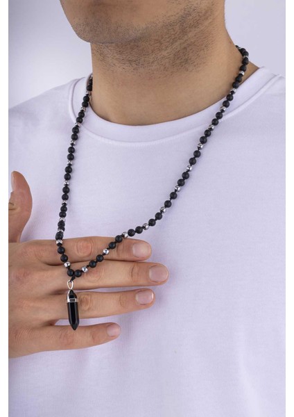 Oniks ve Hematit Taşlı Doğal Taş Erkek Kolye fiyatları