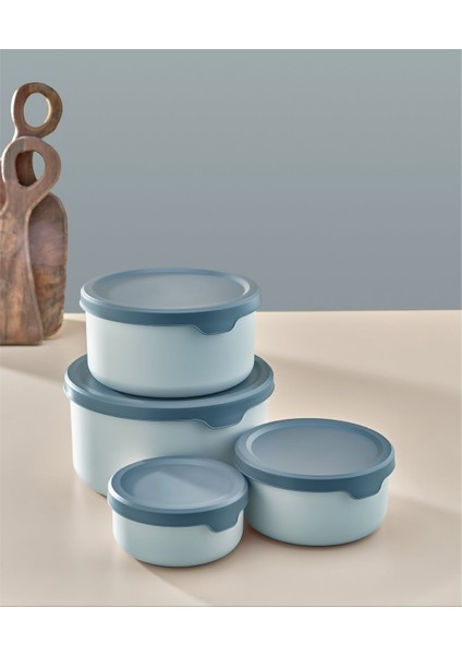 Saklama Kabı Yuvarlak 4 Lü Set Soft Kapaklı Mavi Erzak Dondurucu Gıda Kabı