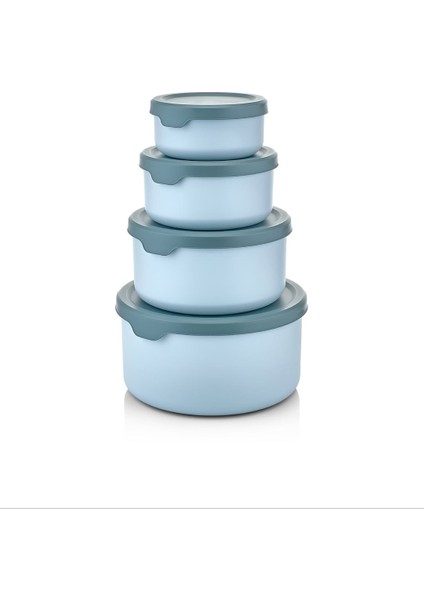 Saklama Kabı Yuvarlak 4 Lü Set Soft Kapaklı Mavi Erzak Dondurucu Gıda Kabı
