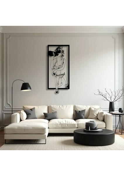 Şarap Tutan Kadın Metal Duvar Dekoru – Modern Minimalist Çizgisel Sanat indirimleri