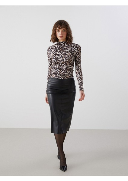 Yeni Sezon Dik Yaka Leopar Desenli Kadın Bluz fiyatları