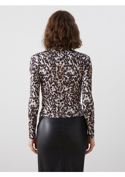 Yeni Sezon Dik Yaka Leopar Desenli Kadın Bluz indirimleri