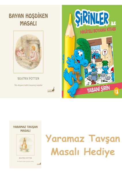 Beatrix Potter 6 - Bayan Hoşdiken Masalı + Şirinler ile Hikâyeli Boyama Kitabı - Yabani Şirin + Yaramaz Tavşan Masalı