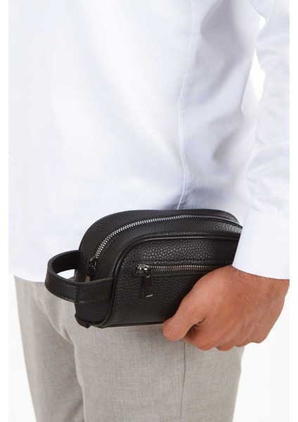 Erkek Deri Portföy Clutch Traş Kozmetik Bakım ve Günlük El Çantası Siyah - NEWPOLO355 modelleri