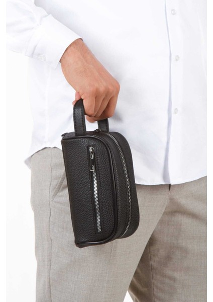 Erkek Deri Portföy Clutch Traş Kozmetik Bakım ve Günlük El Çantası Siyah - NEWPOLO355 fırsatları