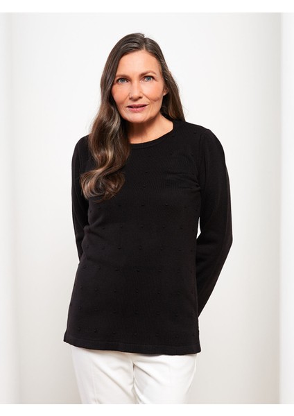 Yeni Sezon Bisiklet Yaka Kendinden Desenli Uzun Kollu Kadın Triko Kazak