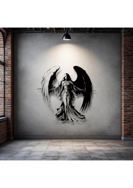 Melek Figürlü Metal Duvar Dekoru – Gücün ve Zarafetin Sembolü
