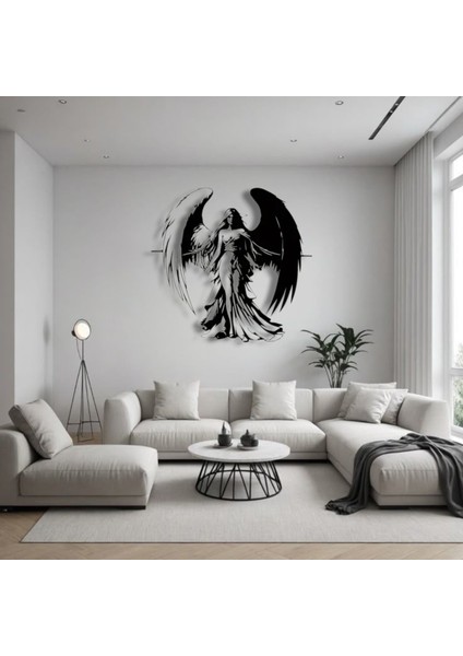 Melek Figürlü Metal Duvar Dekoru – Gücün ve Zarafetin Sembolü