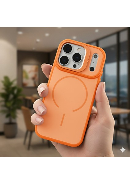 Iphone 17 Pro Uyumlu Kılıf Magsafe Şarj Destekli Açılır Standlı Mat Yüzeyli Iz Tutmaz Kapak