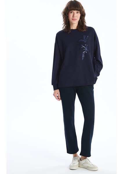 Yeni Sezon Bisiklet Yaka Nakışlı Oversize Kadın Sweatshirt fiyatları