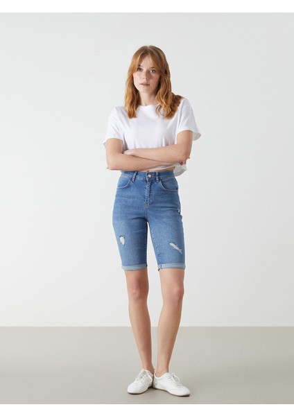 Yeni Sezon Bermuda Fit Kadın Jean Şort