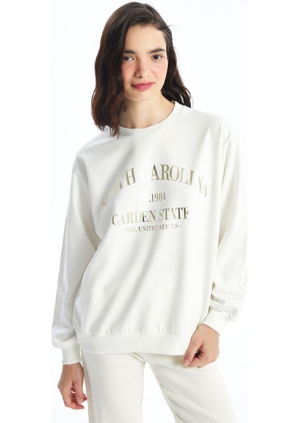 Yeni Sezon Bisiklet Yaka Baskılı Kadın Sweatshirt