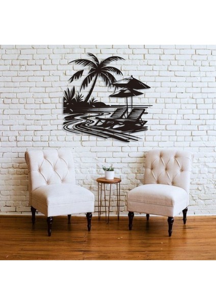 Tropikal Sahil ve Şezlong Metal Duvar Dekoru – Modern Minimalist Yaz Tasarımı fiyatları