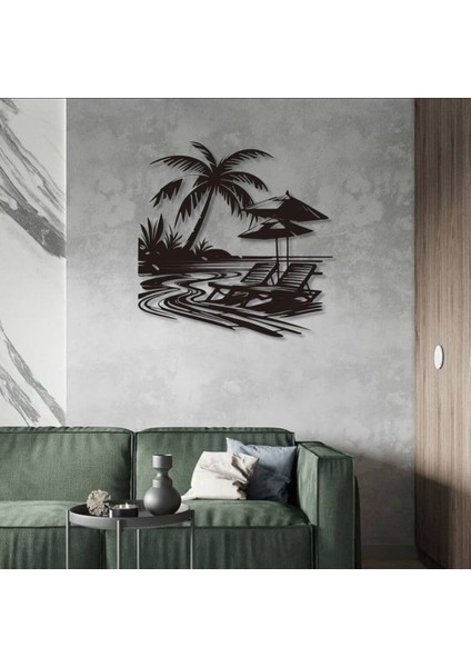 Tropikal Sahil ve Şezlong Metal Duvar Dekoru – Modern Minimalist Yaz Tasarımı modelleri