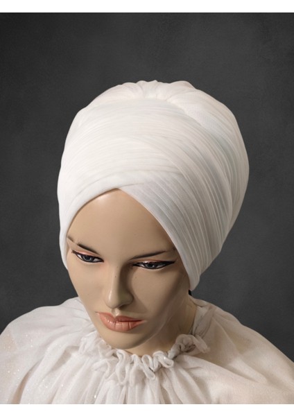 Kırık Beyaz Gelin Başı Sarma Model Hazır Türban Hazır Şal Abiye Şal Bone