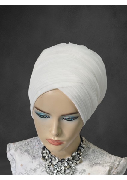 Kırık Beyaz Gelin Başı Sarma Model Hazır Türban Hazır Şal Abiye Şal Bone modelleri
