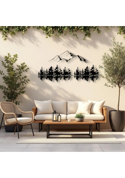 Dağ ve Orman Silüeti Metal Duvar Dekoru – Doğa Temalı Minimalist Tasarım