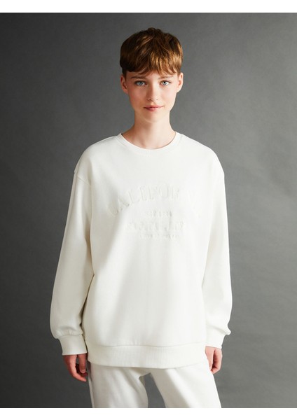 Yeni Sezon Bisiklet Yaka Nakışlı Kadın Kalın Sweatshirt