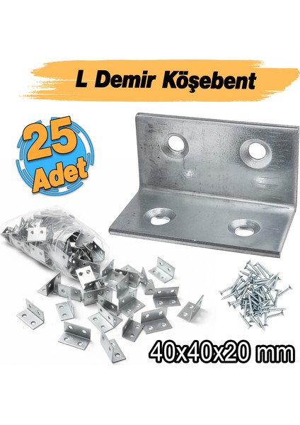 (25 Adet) Metal Köşebent 40X20X20 mm L Demiri Gönye Mobilya Dolap Duvar Sabitleme Bağlantı Aparatı fiyatları