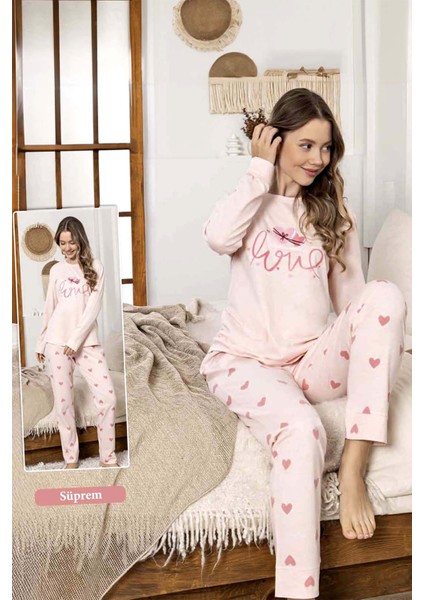 Kadın Kalp Desen Suprem Pijama Takımı 0327 PEMBE02 fiyatları