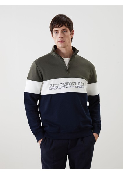 Yeni Sezon Dik Yaka Uzun Kollu Renk Bloklu Erkek Sweatshirt