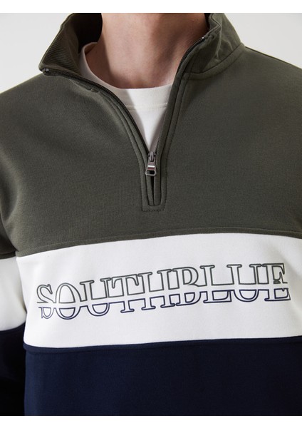 Yeni Sezon Dik Yaka Uzun Kollu Renk Bloklu Erkek Sweatshirt modelleri