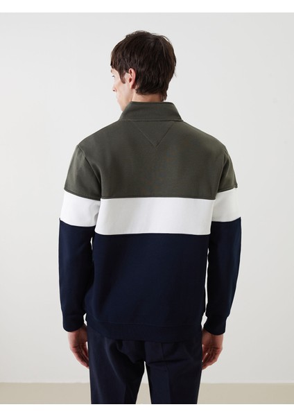 Yeni Sezon Dik Yaka Uzun Kollu Renk Bloklu Erkek Sweatshirt fırsatları