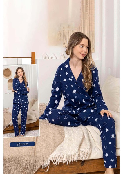 Kadın Yıldız Desen Düğmeli Suprem Pijama Takımı 0383 LACIVERT01 fiyatları