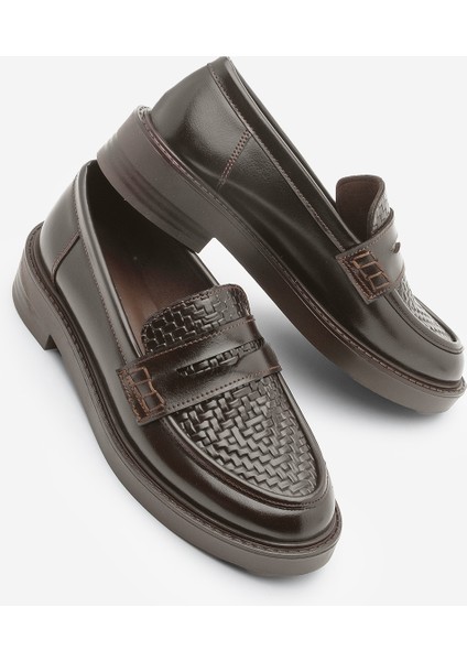 Kadın Loafer Makosen Desenli Günlük Ayakkabı Vebul Kahve
