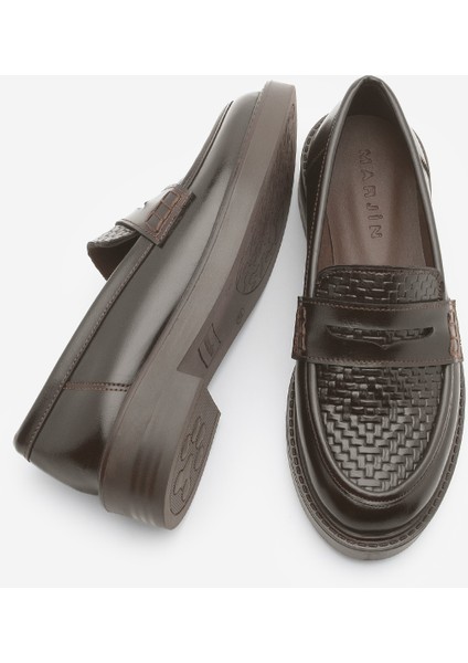 Kadın Loafer Makosen Desenli Günlük Ayakkabı Vebul Kahve