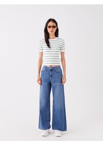 Yeni Sezon Bisiklet Yaka Çizgili Kısa Kollu Kadın Triko Kazak modelleri