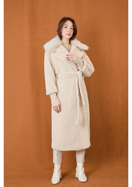 Kadın Çift Yakalı Kuşaklı Angora Kaban 15229 indirimleri