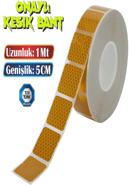 Tüvtürk Onaylı 5 Metre Sarı Reflektörlü Reflektif Fosforlu Şerit Bant Kesikli Ikaz Bandı