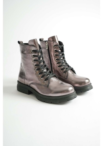 Kadın Hakiki Deri Bağcıklı Fermuarlı Rahat Postal Bot - Platin fırsatları