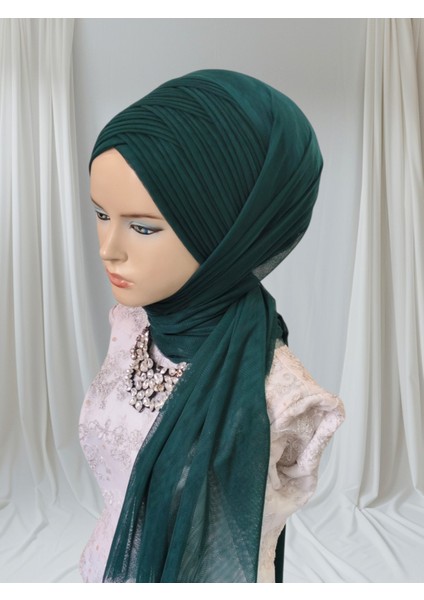 Zümrüt Yeşili Sevda Model Hazır Türban Hazır Şal Abiye Şal