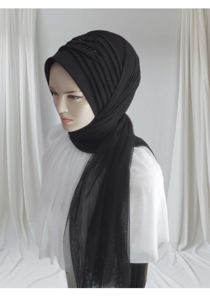 Payet Detaylı Siyah Hazır Türban ,hazır Şal Hazır Duvak Şal fiyatları