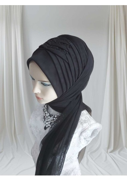 Payet Detaylı Siyah Hazır Türban ,hazır Şal Hazır Duvak Şal fırsatları