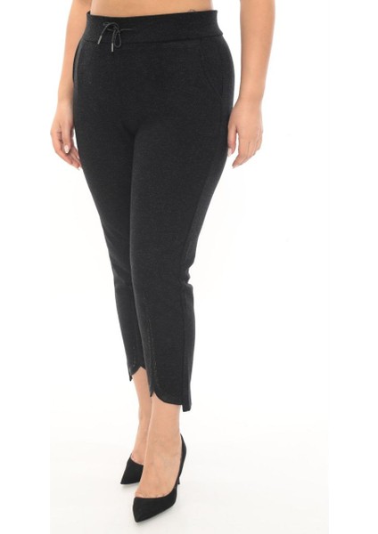 Büyük Beden Lastikli Yüksek Bel Likralı Boru Paça Toparlayıcı Taşlı Kaşmir Kadın Kalın Kışlık Pantolon