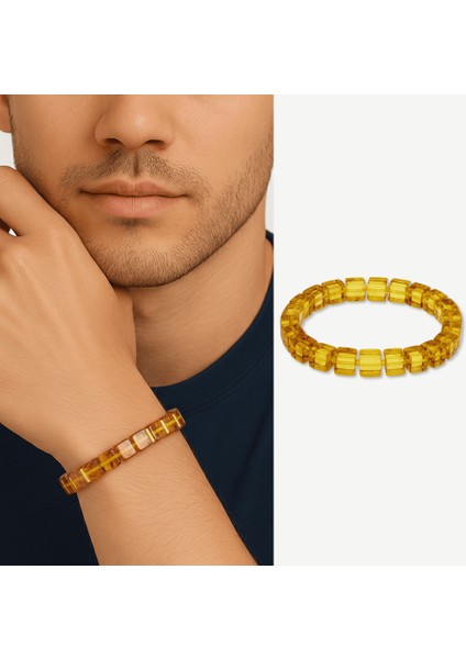 Ihlamur Rengi Küp Kesim Doğal Damla Kehribar Erkek Bileklik modelleri