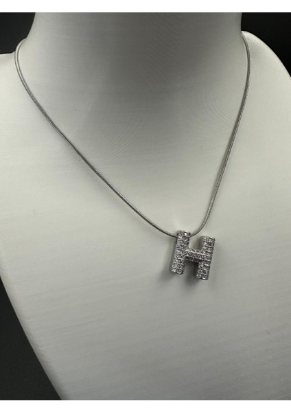 Gümüş Renk Taşlı H Harfi Kolye fiyatları