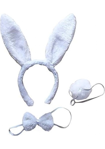 Ieg® Tavşan Kostüm Seti Taç Papyon Kuyruk Beyaz Renk (4887)