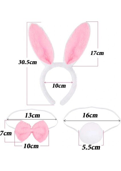 Ieg® Tavşan Kostüm Seti Taç Papyon Kuyruk Pembe Renk (4887)