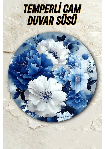 3D Görünümlü Temperli Cam Tablo – Mavi Beyaz Çiçek Temalı Duvar Süsü Uv Baskı 33X33 CM-CDS142 fiyatları