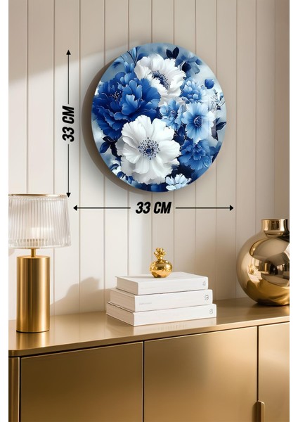 3D Görünümlü Temperli Cam Tablo – Mavi Beyaz Çiçek Temalı Duvar Süsü Uv Baskı 33X33 CM-CDS142 modelleri